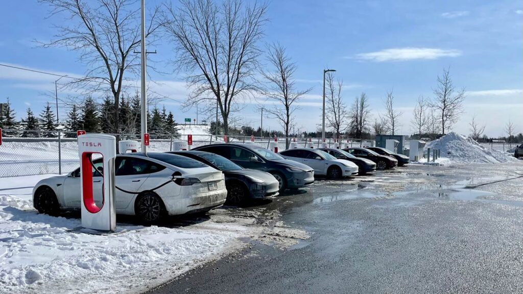 Tesla Supercharger in Casselman, Ontario, Canada.