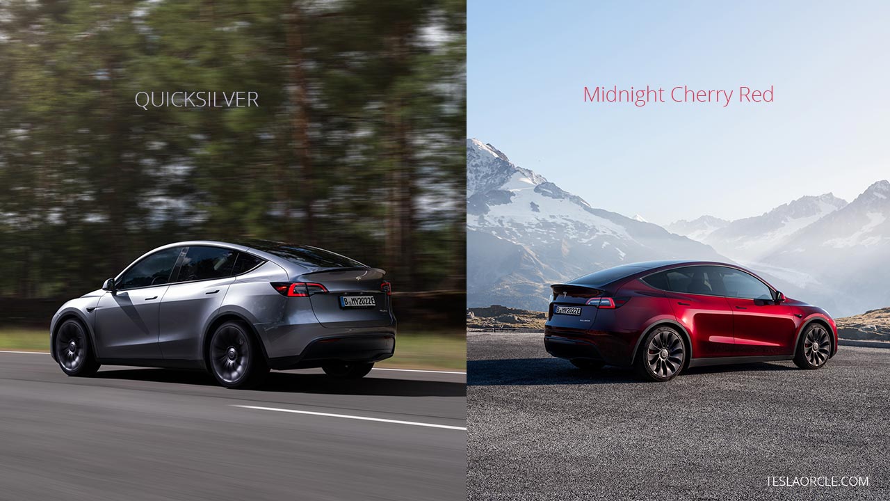 Tesla Model Y NEW COLORS: QUICKSILVER & MIDNIGHT CHERRY RED 