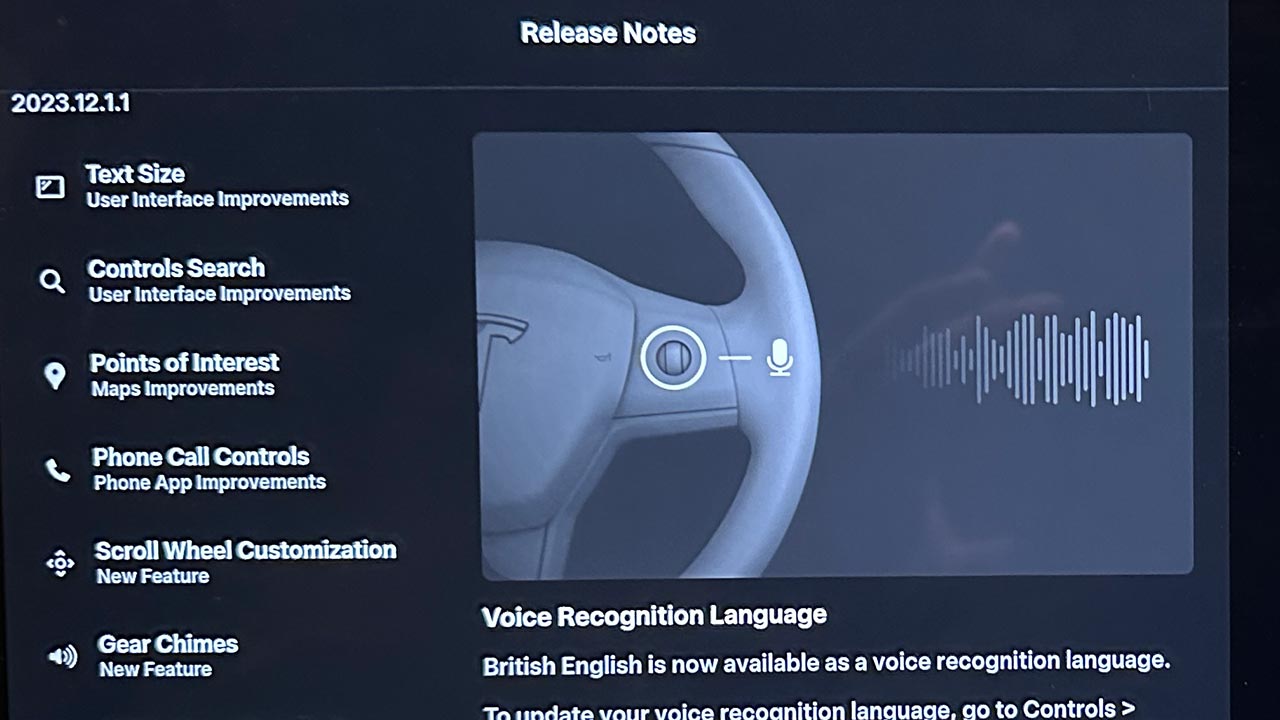 Tesla software update 2023.12.1.1 comes with new features like Scroll
