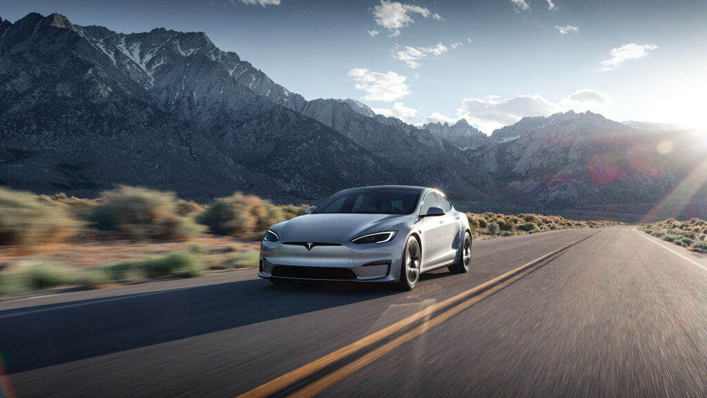 2024 Tesla Model S in Lunar Silver color. 