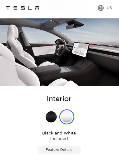 Tesla Model 3 Performance Black and White premium interior trim option. 