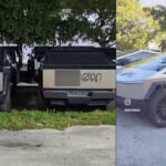Vandalized Tesla Cybertrucks in Fort Lauderdale, Florida with a bad word sprayed for Elon Musk.