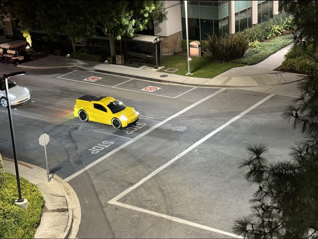 Heavily disguised Tesla Robotaxi spotted around the unveiling event location of Warner Bros. Studio Burbank in Los Angeles California.