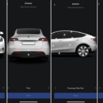 Screenshots of the Tesla mobile app allowing owners to visually mark issues with the car's exterior before getting the service appointment.