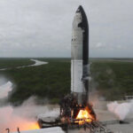 Flight 7 Starship spacecraft (Ship 33) performing a 6-engine static fire mounted on a test stand at the Massey's Outpost, Starbase, Texas on Sunday 15th December 2024.