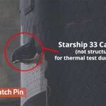 Flight 7 Starship 33 landing-catch pins (not structural). The pins are covered with thermal protection system (TPS) heat shield tiles on the upper side to test reentry burn performance.