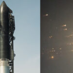 Flight 8 Starship upper stage before liftoff (left) and its debris after a RUD spotted over the Caribbean Islands.