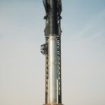 Fully integrated Flight 8 Starship mounted on the Pad A OLM at Starbase, Texas. The new and improved forward flaps of the upper stage are clearly visible.