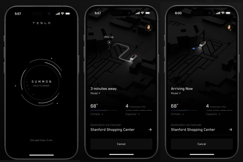 A preview screenshot of Tesla's ride-sharing app released by the automaker to give an idea of its UI and functionality.